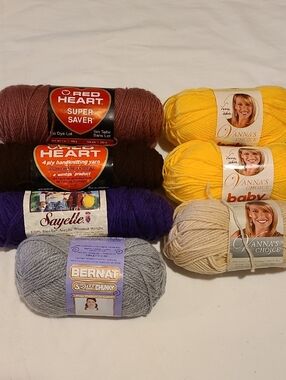 Acrylic Yarn 7 Skeins, Yellow Grey Purple Crotchet Crafts Vanna's Choice Bernat